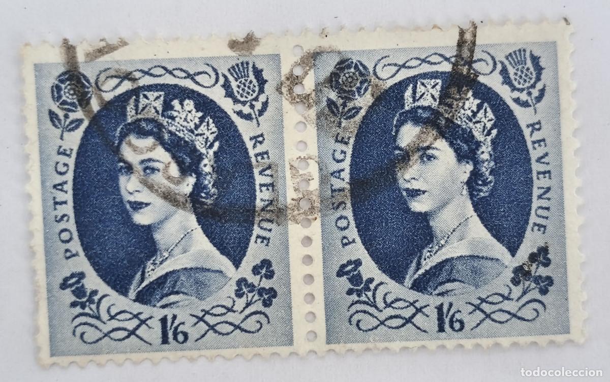 Sellos: USADOS - GB - Reina Elizabeth II 1956-72 1'6 s - Yvert 301 ( bloque de 2 )
