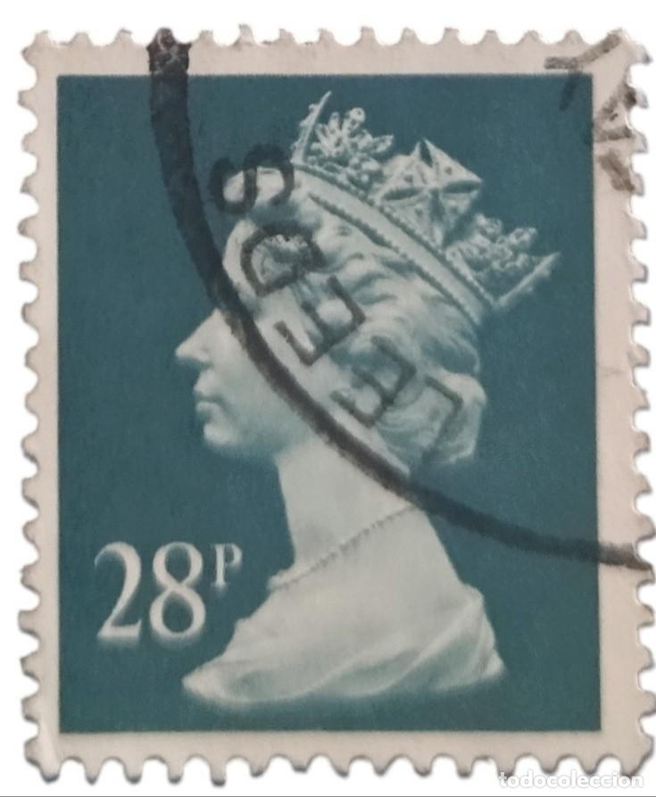 Sellos: GRAN BRETA&Ntilde;A 1991 Isabel II. 28 P - Mach&iacute;n. USADO.