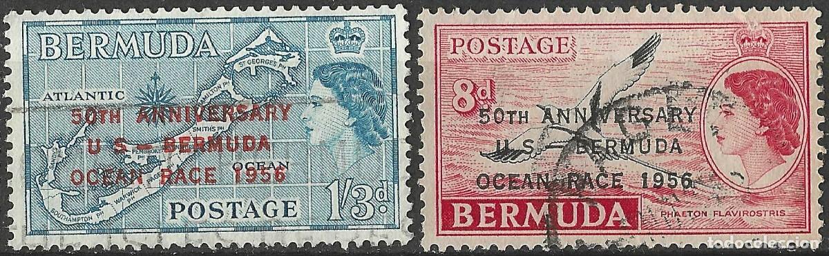 Sellos: BERMUDA/1956/USED/SC#166-7/ REINA ELIZABETH II / QEII /NEWPORT-BERMUDA YATCH RACE 50&ordm; ANIV/ FULL SET