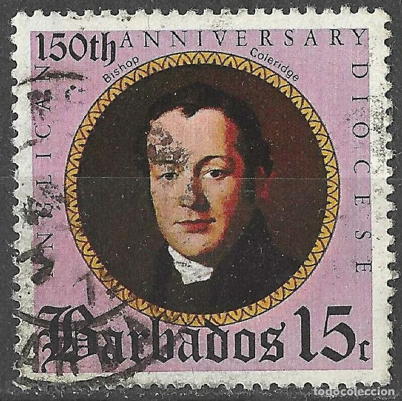 Sellos: BARBADOS/1975/USED/SC#421/ 150&ordm; ANIV. DIOCESIS ANGLICANA EN BARBADOS /15c BISHOP COLERIDGE