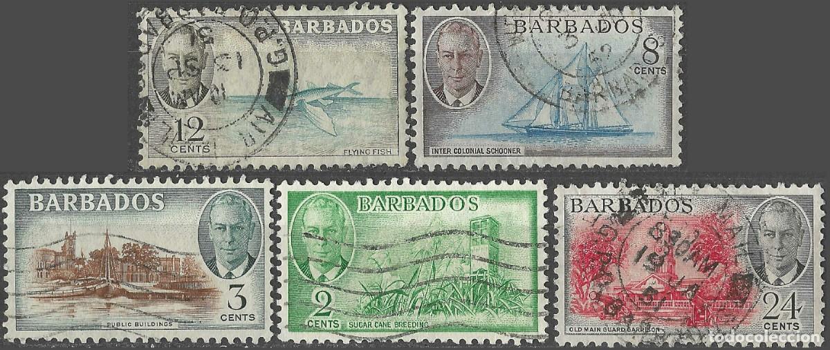 Sellos: BARBADOS/1950/USED/SC#217-8, 221-3/ REY JORGE VI/ KGVI/ PAISAJES