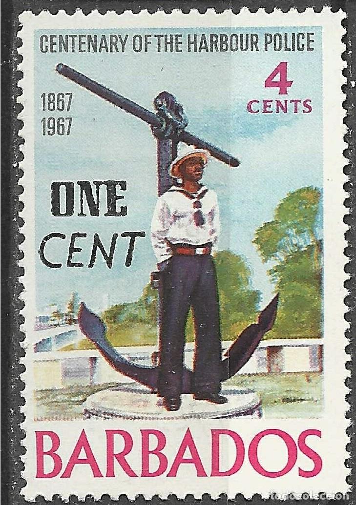 Sellos: BARBADOS/1968/MH/SC#322/ CENT. DE LA POLICA DEL PUERTO DE BRIDGETOWN / 1c SOBRE 4c