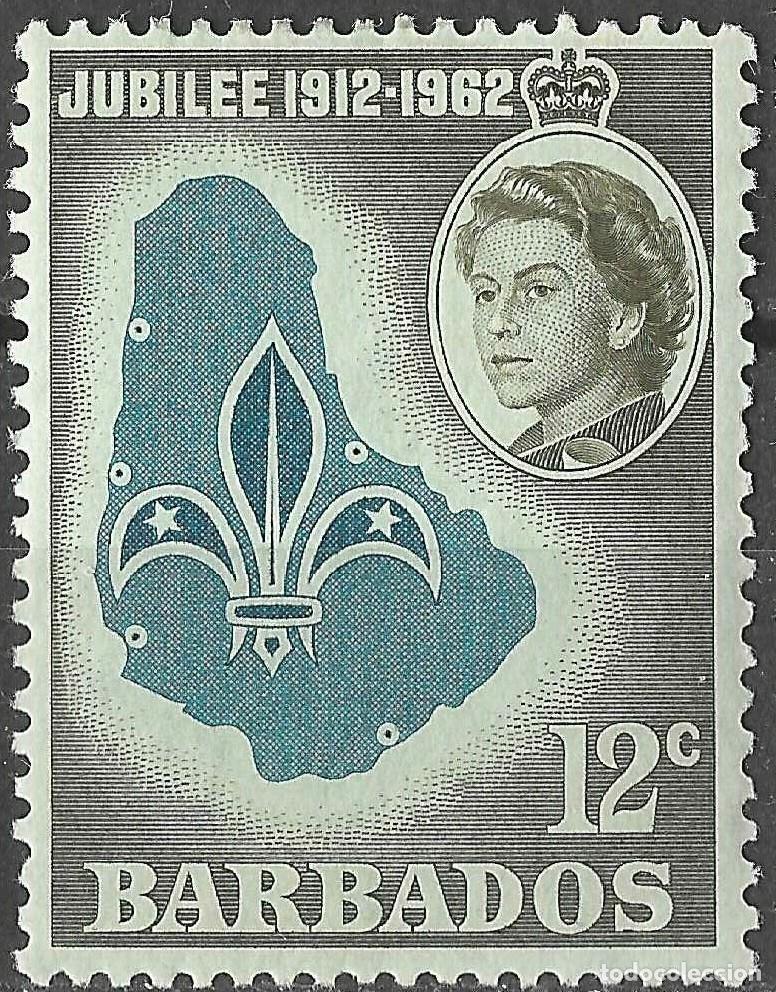 Sellos: BARBADOS/1962/MH/SC#256/ REINA ELIZABETH II/ QEII / 50&ordm;. ANIV DE LA FUNDACION DE LOS BOY SCOUTS/ 12c