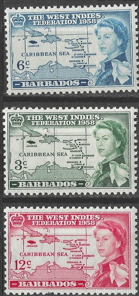 Sellos: BARBADOS/1958/MH/SC#248-50/ REINA ELIZABETH / QEII / EMISION FEDERACION DE WEST INDIES / FULL SET