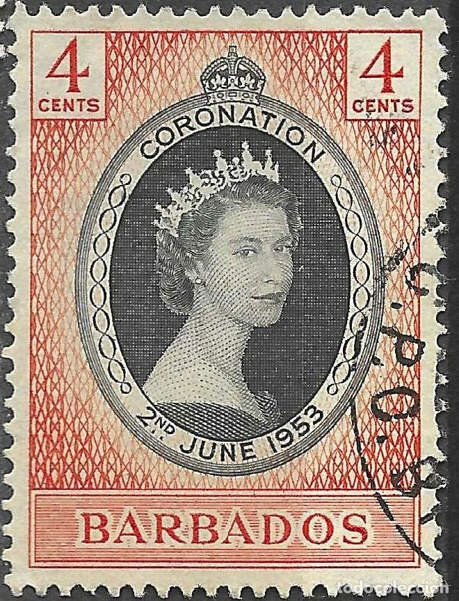 Sellos: BARBADOS/1953/USED/SC#234/ EMISION CORONACION REINA ELIZABETH II / QEII