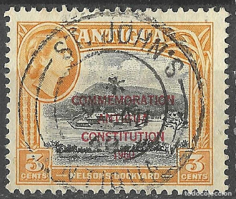 Sellos: ANTIGUA/1960/USED/SC#125/ REINA ELIZABETH / QEII / REFORMA DE LA CONSTITUCION JAN 1 1960/ 3c