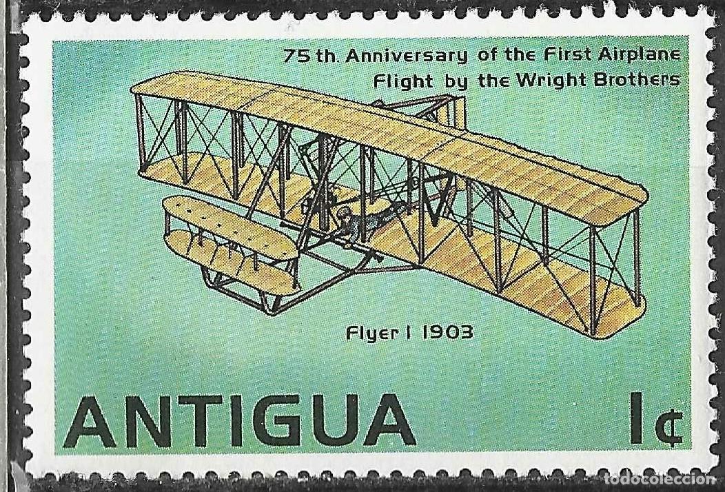 Sellos: ANTIGUA/1978/MH/SC#497/ AIRPLANE/ 1ER VUELO A MOTOR POR LOS HERMANOS WRIGHT , 75&ordm;. ANIV/ 1c