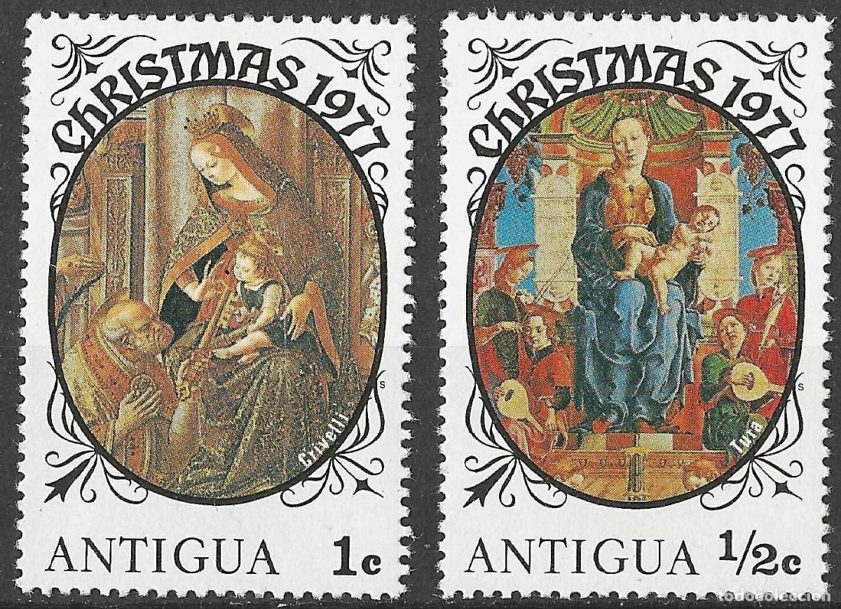 Sellos: ANTIGUA/1977/MH/SC#483-4/ NAVIDADES/ PINTURA/ LA VIRGEN Y EL NI&Ntilde;O
