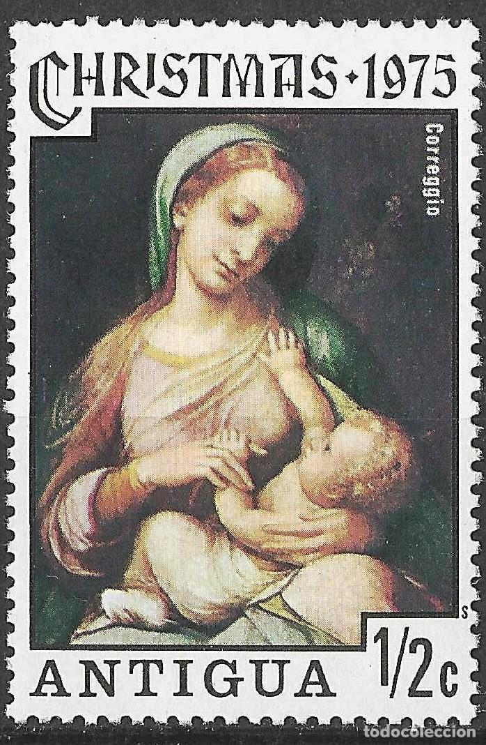 Sellos: ANTIGUA/1975/MNH/SC#394/ NAVIDADES/ PINTURA/ LA VIRGEN Y EL NI&Ntilde;O POR CORREGGIO