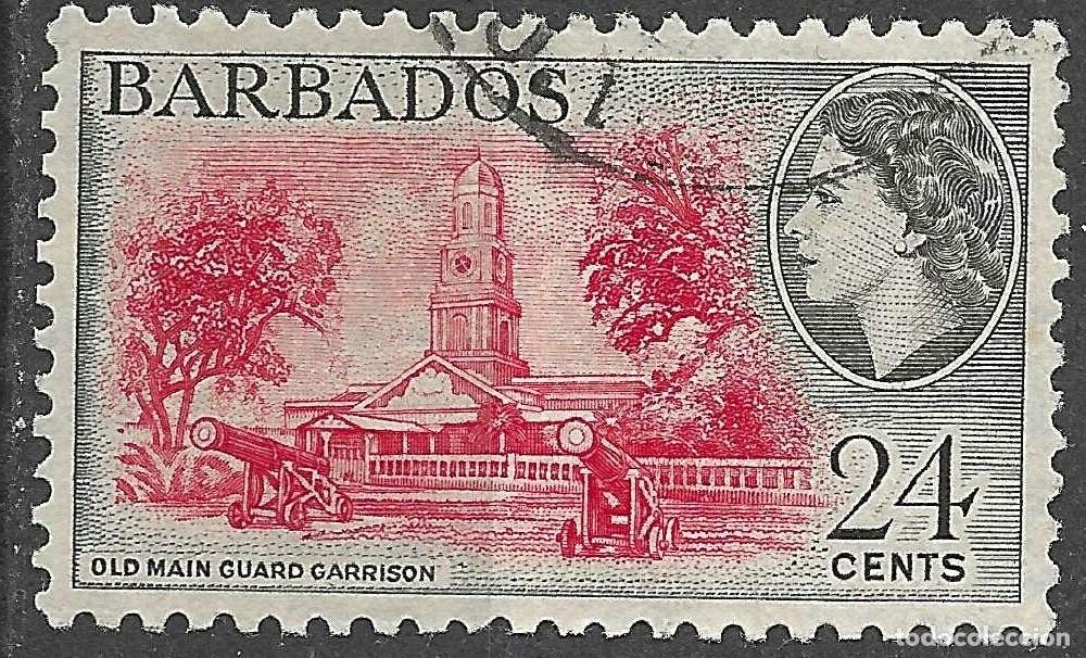 Sellos: BARBADOS/1953-7/USED/SC#243/ REINA ELIZABETH II/ QEII / PAISAJES/ 24c