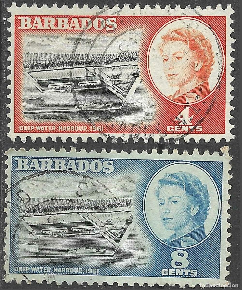 Sellos: BARBADOS/1961/USED/SC#251-2/APERTURA PUERTO DE AGUAS PROFUNDAS DE BRIDGETOWN / QEII/ 2v/3v