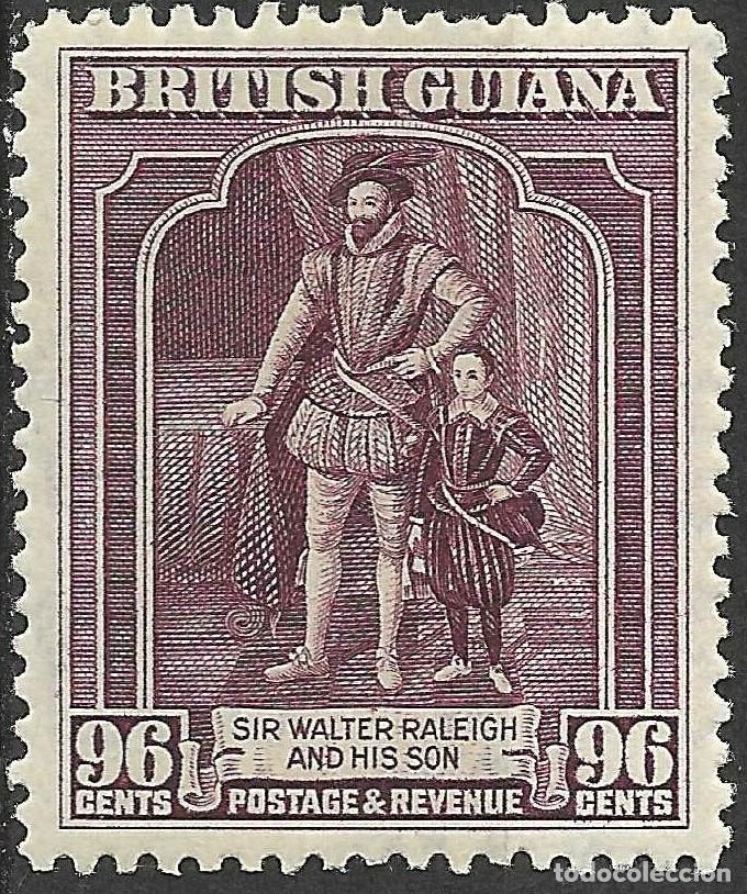 Sellos: BRITISH GUIANA/1938-52/MH/SC#238/ KGVI/ 96c VIOLETA MARRON/ SIR WALTER RALEIGH