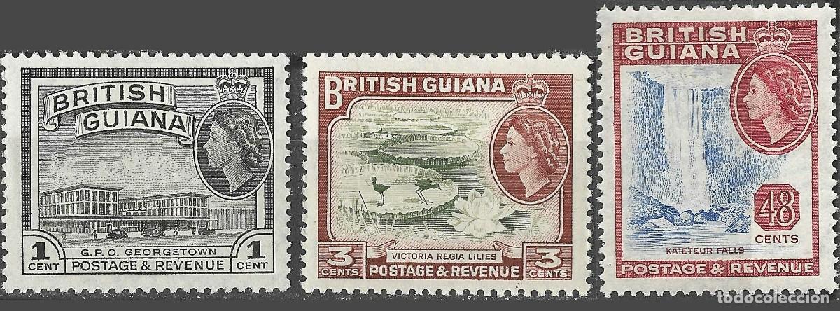 Sellos: BRITISH GUIANA/1954/MH/SC#253, 255, 263/ REINA ELIZABETH II / QEII / PAIASJES/ 3v/15v