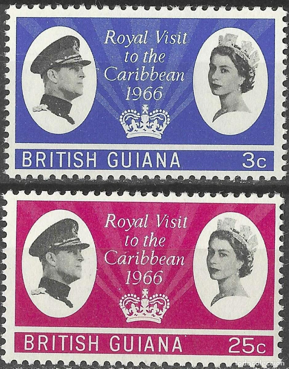 Sellos: BRITISH GUIANA/1966/MH/SC#299-300/ EMISION VISITA REAL/ QEII/ FULL SET