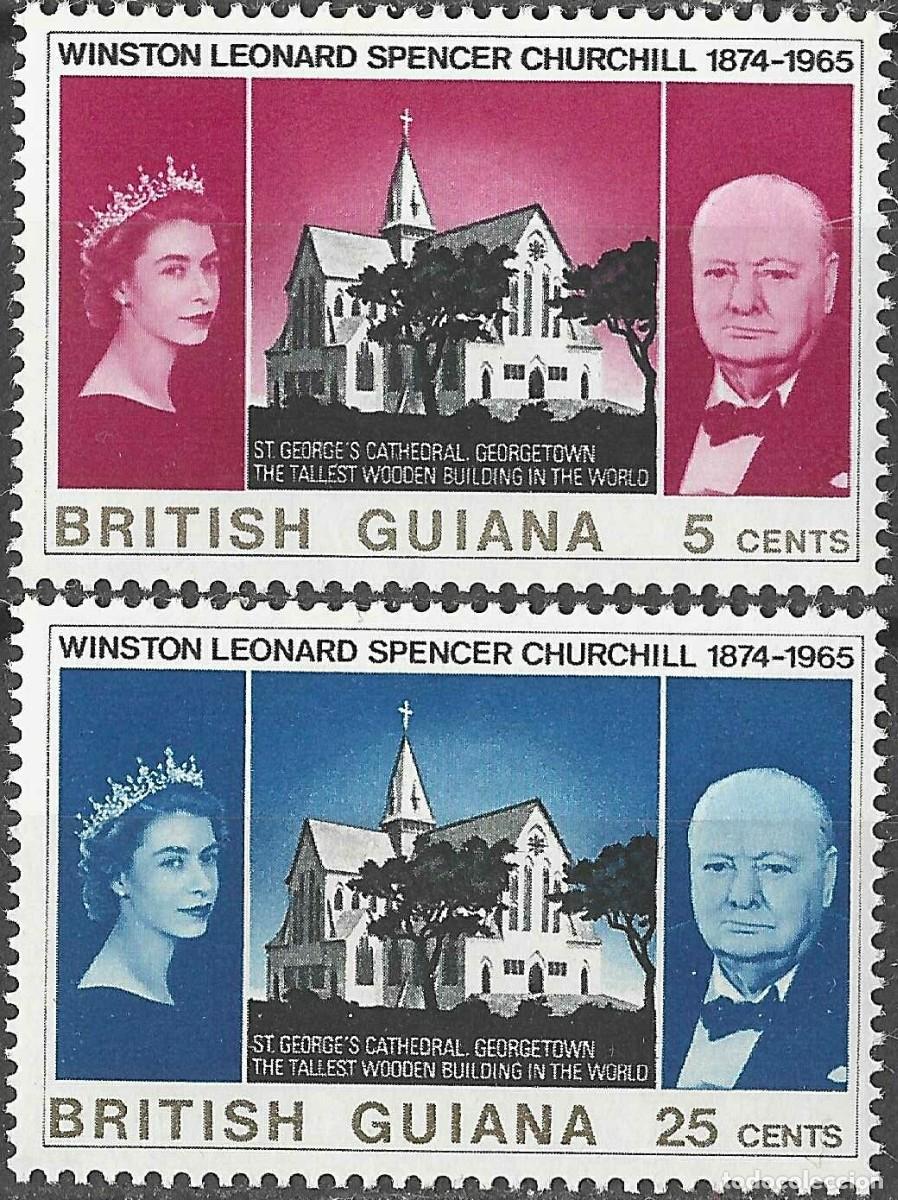 Sellos: BRITISH GUIANA/1966/MH/SC#297-8/ EMISION MEMORIAL SIR WINSTON CHURCHIL / QEII/ FULL SET