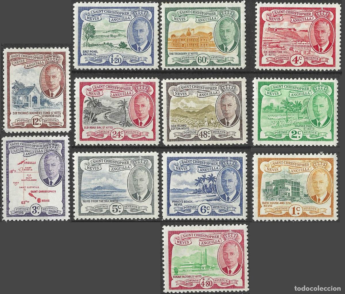 Sellos: ST. KITTS & NEVIS/1952/MNH/SC#107-18/ REY JORGE VI / KGVI / PAISAJES/ MAPA/ FULL SET