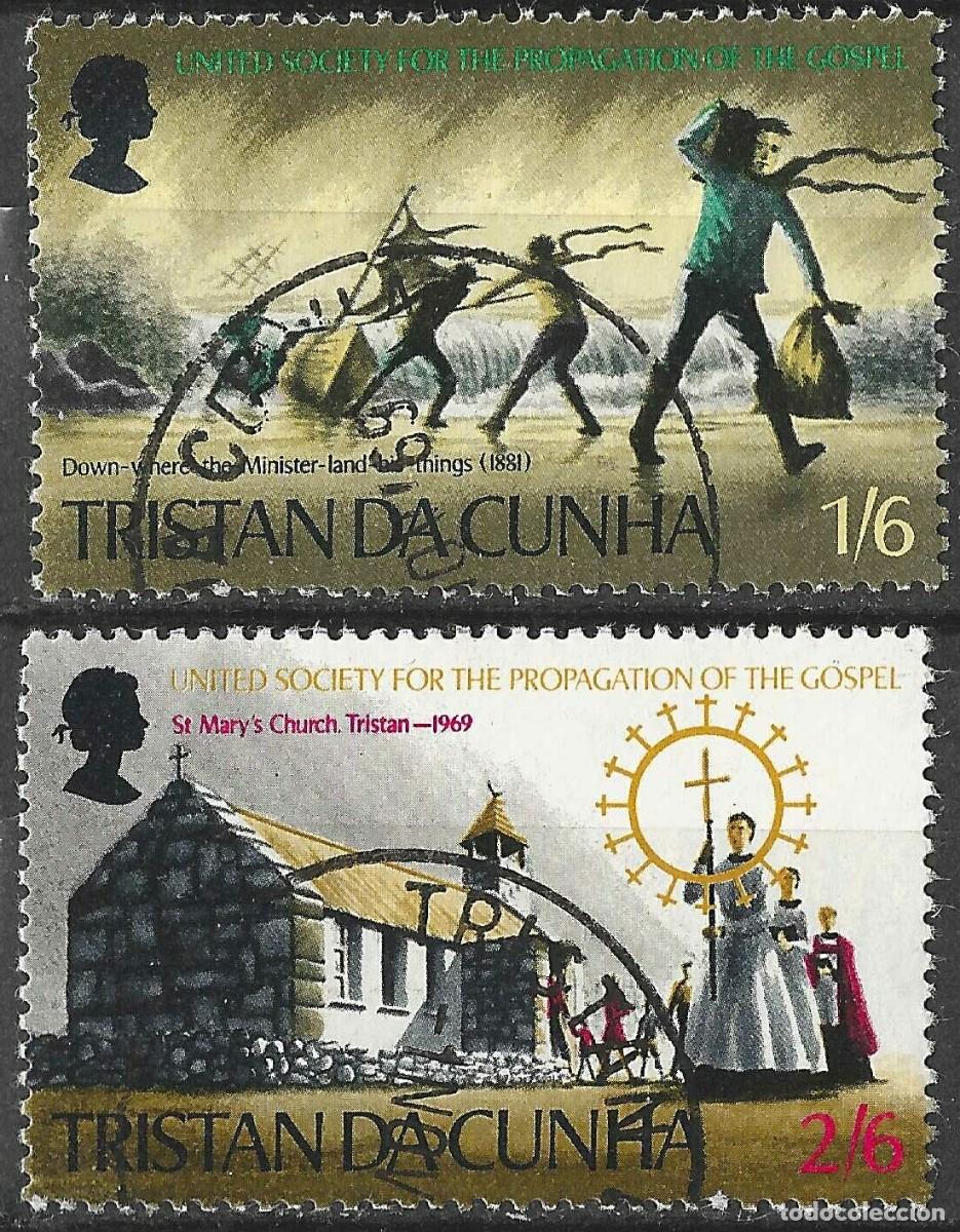 Sellos: TRISTAN DA CUNHA/1969/USED/SC#130-1/ SOCIEDAD PARA LA PROPAGACION DELGOSPEL/ QEII/ 2v/4v