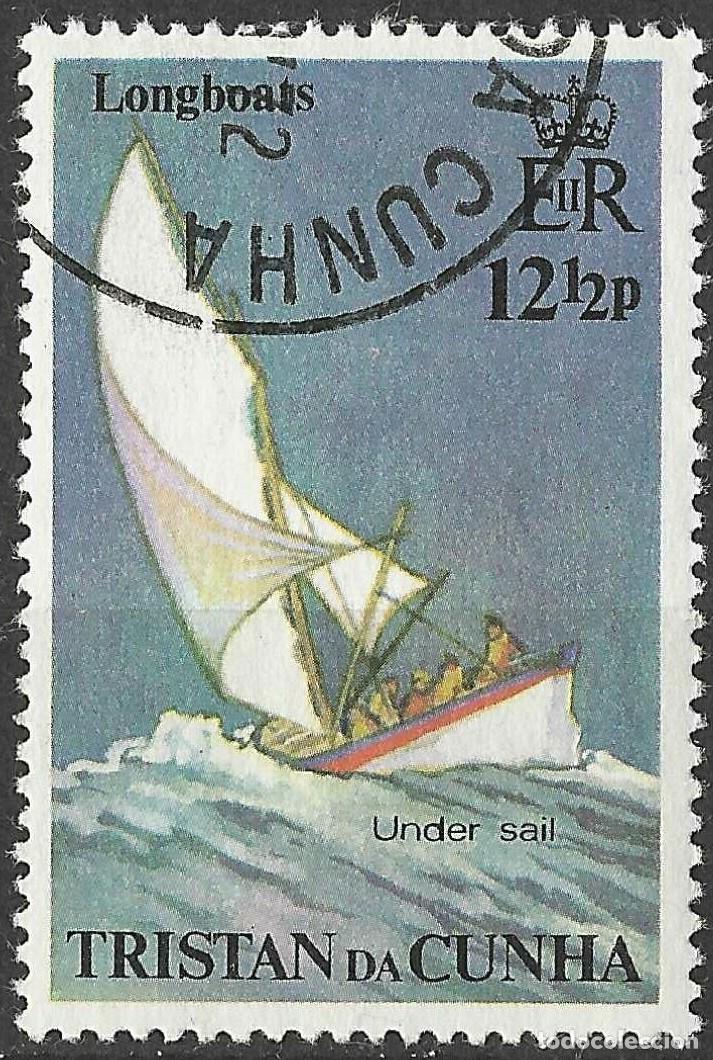 Sellos: TRISTAN DA CUNHA/1972/USED/SC#177/ LONGBOAT/ VELERISMO/ 12 1/2p