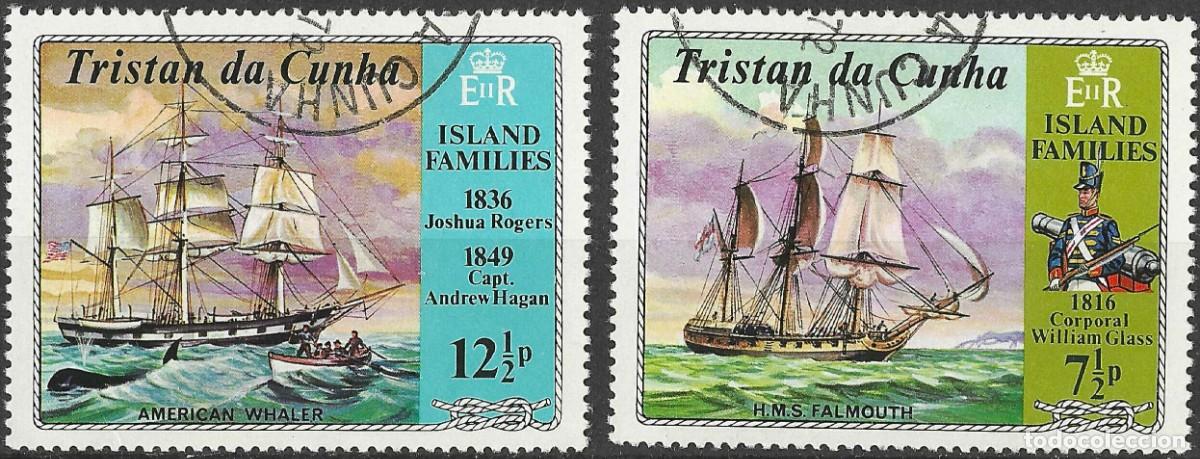 Sellos: TRISTAN DA CUNHA/1971/USED/SC#160-1/ VICTORIA EN TRAFALGARAND THOMAS SWAIN CATCHING NELSON/ BARCO/