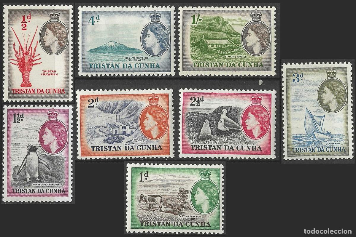 Sellos: TRISTAN DA CUNHA/1954-8/MH/SC#14-20, 24/ REINA ELIZABETH II / QEII /PAISAJES