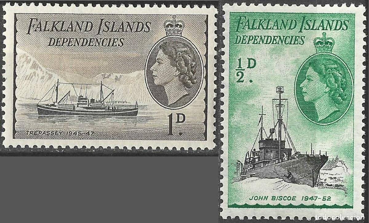 Sellos: FALKLAND ISLANDS/1954/MH/SC#1L19-1L20/ REINA ELIZABETH II /QEII / EXPEDICION TRANS ANTARTICA