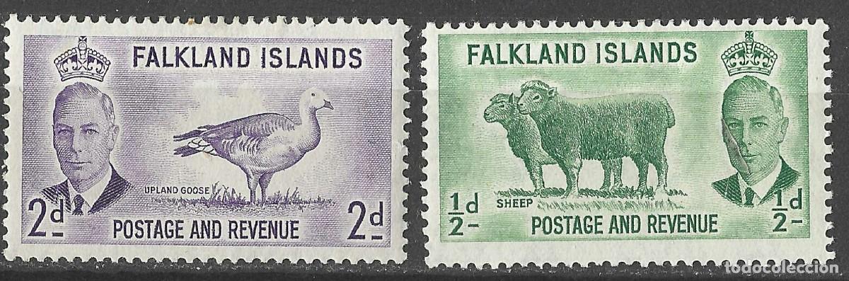 Sellos: FALKLAND ISLANDS/1952/MH/SC#107, 109/ REY JORGE VI / KGVI / OVEJA/ AVE/