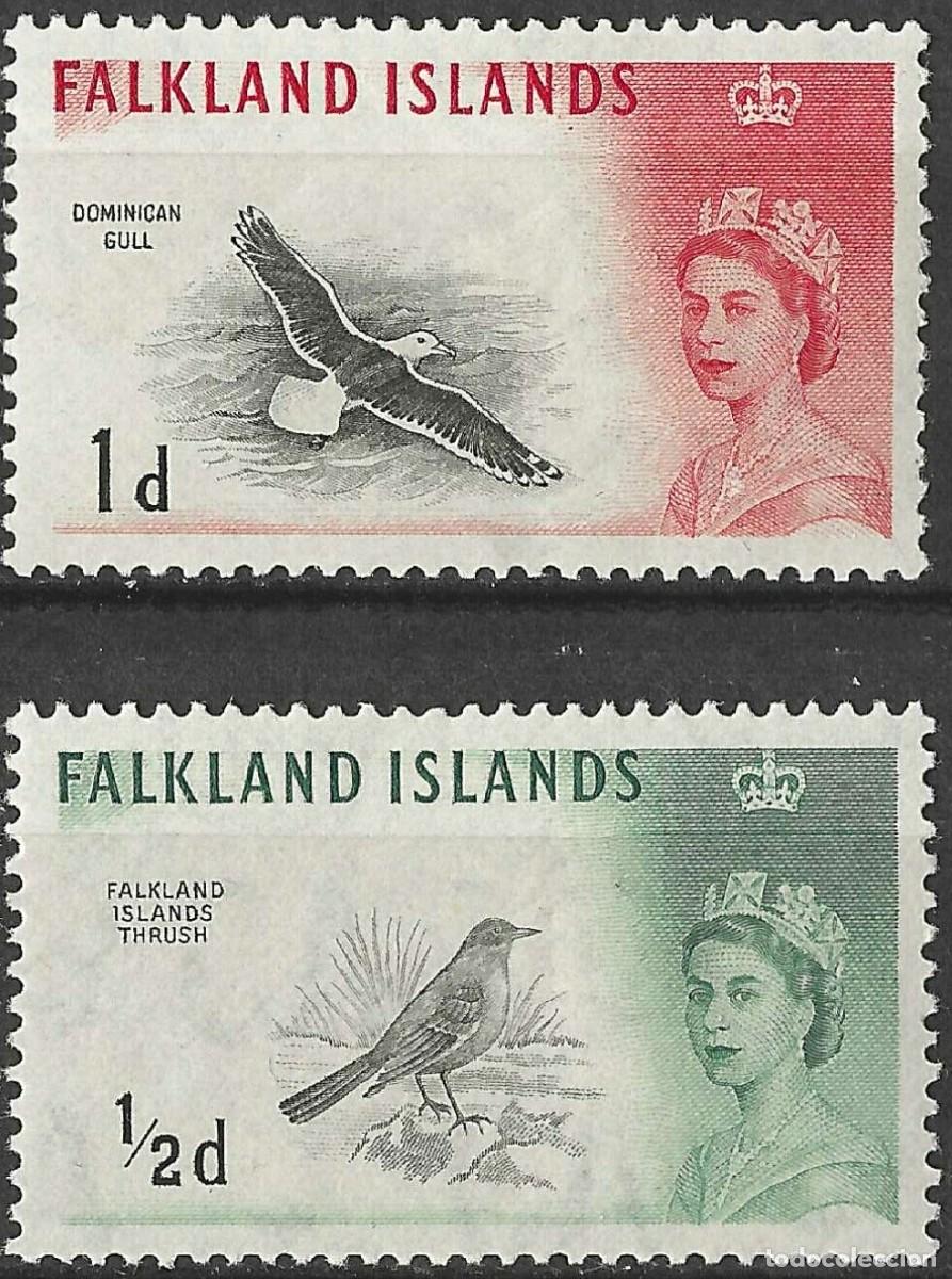 Sellos: FALKLAND ISLANDS/1960/MH/SC#128-9/ REINA ELIZABETH II/ AVES/ REALEZA