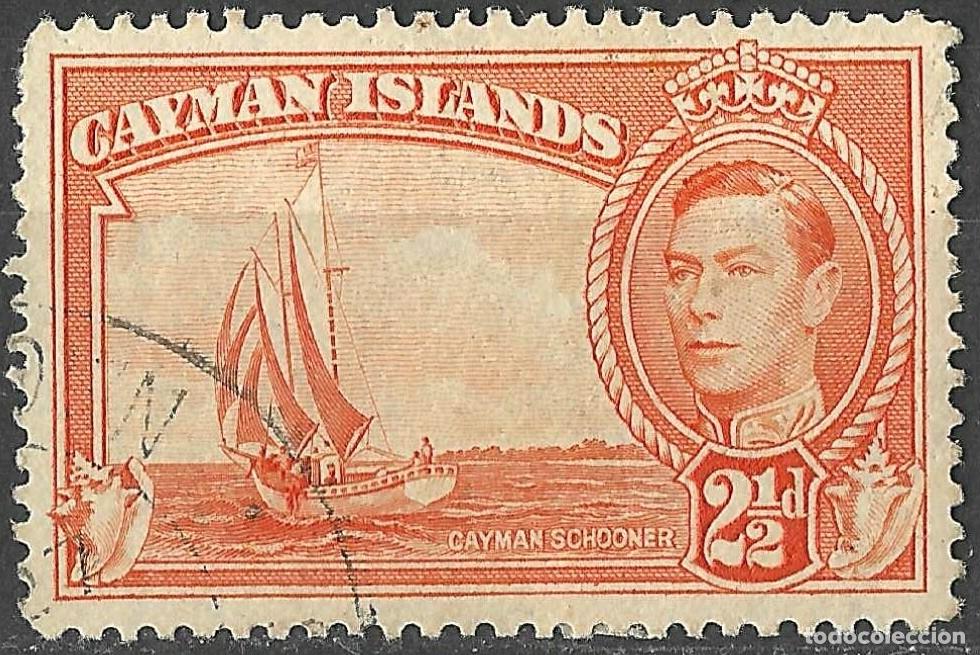 Sellos: CAYMAN ISLANDS/1947/USED/SC#114/ REY JORGE VI / KGVI / PAISAJES/ 2 1/2p NARANJA