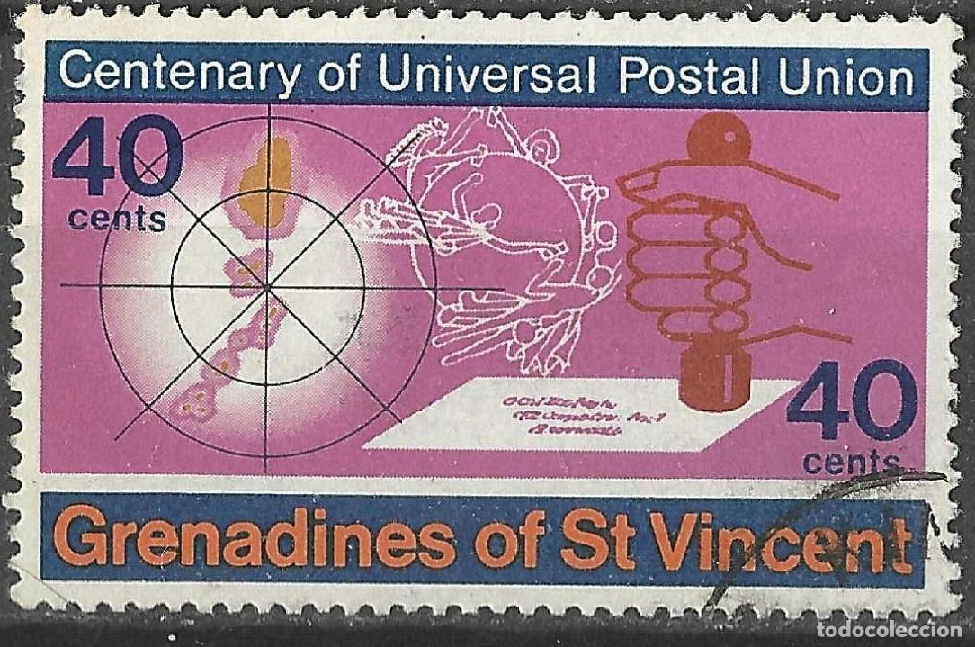Sellos: ST. VINCENT GRENADINES/1974/USED/SC#27/ CENT. DE LA UNION POSTAL UNIVERSAL / UPU/ 40c