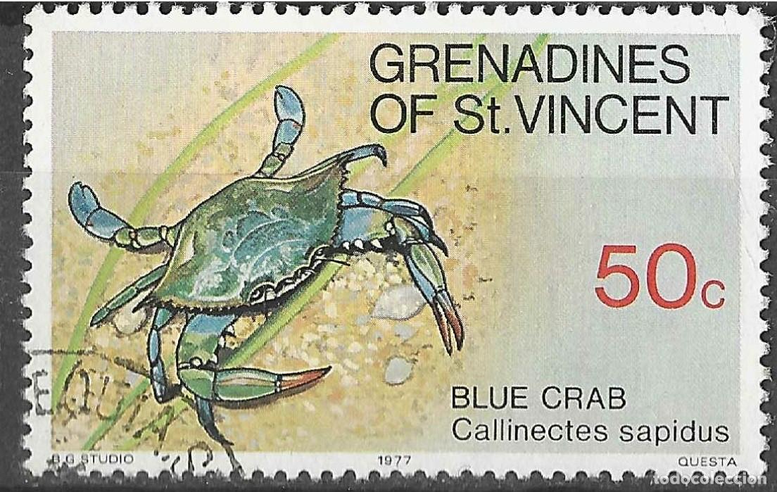 Sellos: ST. VINCENT GRENADINES/1977/USED/SC#121/ CANGREJOS/ 50c CANGREJO AZUL