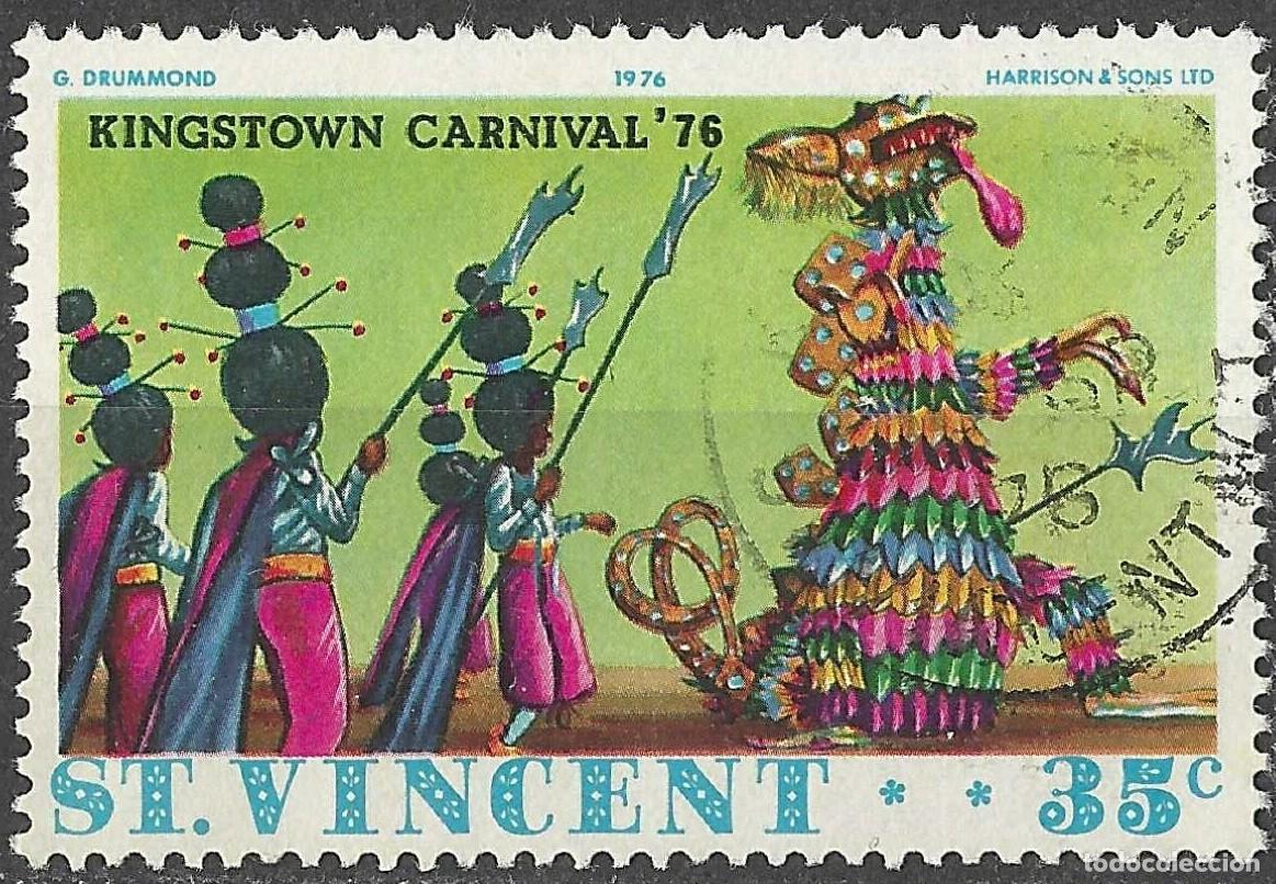 Sellos: ST. VINCENT/1976/USED/SC#460/ CARNAVAL DE KINGSTOWN / DISFRACES/ 35c