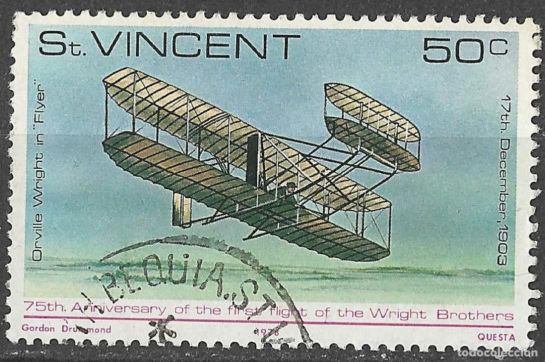 Sellos: ST. VINCENT/1978/USED/SC#539/ 75&ordm;. ANIV DEL PRIMER VUELO A MOTOR/ AVIACION/ 50c