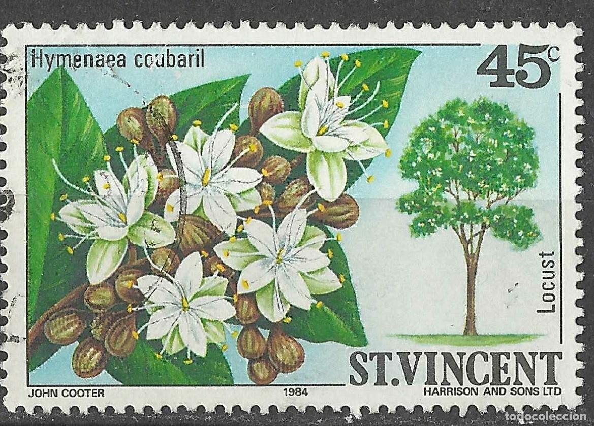 Sellos: ST. VINCENT/1984/USED/SC#725/ ARBOLES FLOREANDO/ 45c LOCUST
