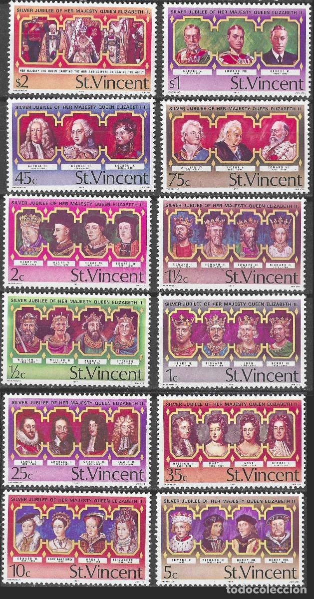 Sellos: ST. VINCENT/1975/MNH/SC#483-94/ 25&ordm;. ANIV. DEL REINADO DE REINA ELIZABETH II/ QEII