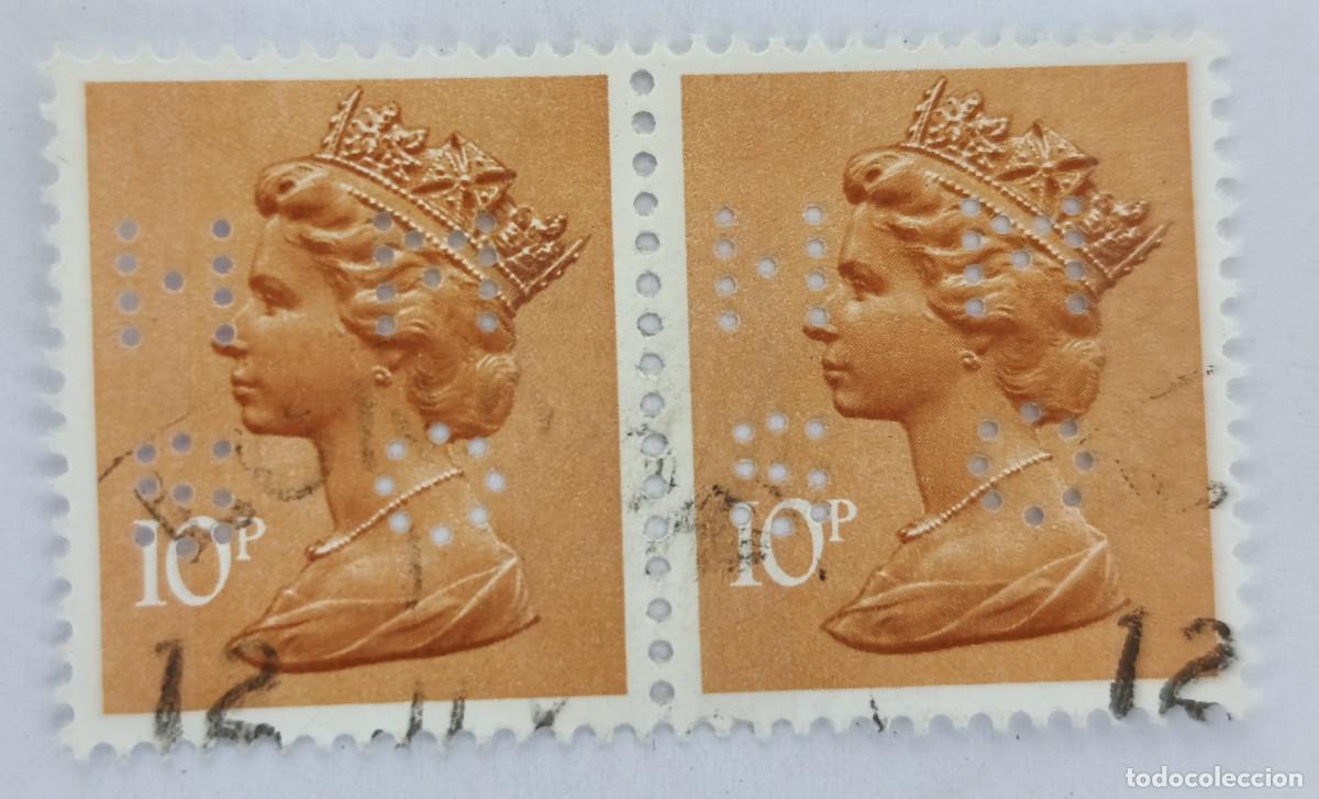 Sellos: USADO GB 1967 1969 - Elizabet II 10 p Impreso a Maquina - Scott MH70 - Perforado ( Bloque de 2 )