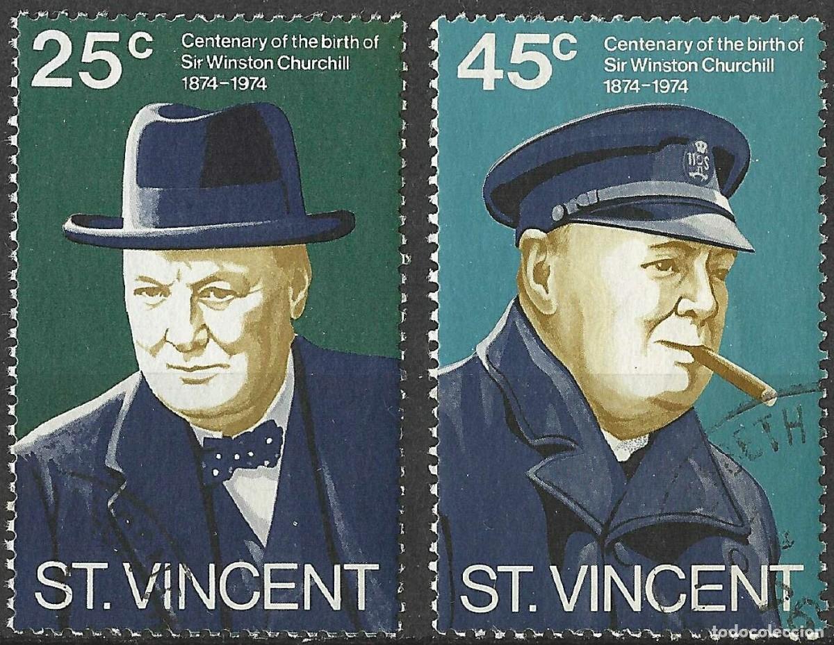Sellos: ST. VINCENT/1974/USED/SC#389, 391/ CENTENARIO DE NACIOMIENTO DE SIR WINSTON CHURCHIL / 2v/4v