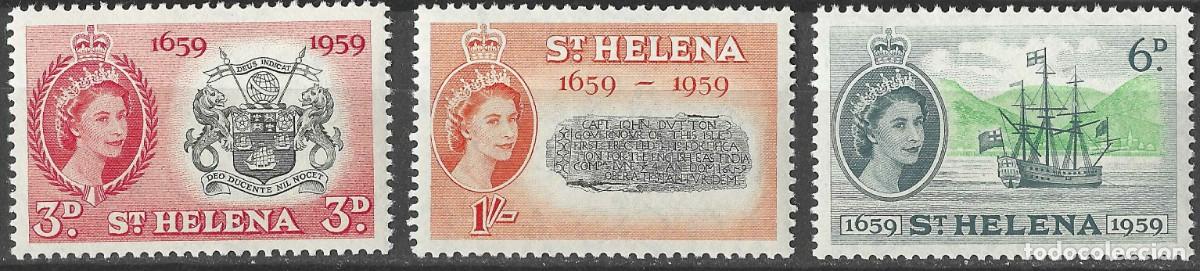 Sellos: ST. HELENA/1959/MH/SC#156-8/ 300&ordm; ANIV DE LA LLEGADA DE CAPT. JOHN DUTTON/ QEII/ FULL SET