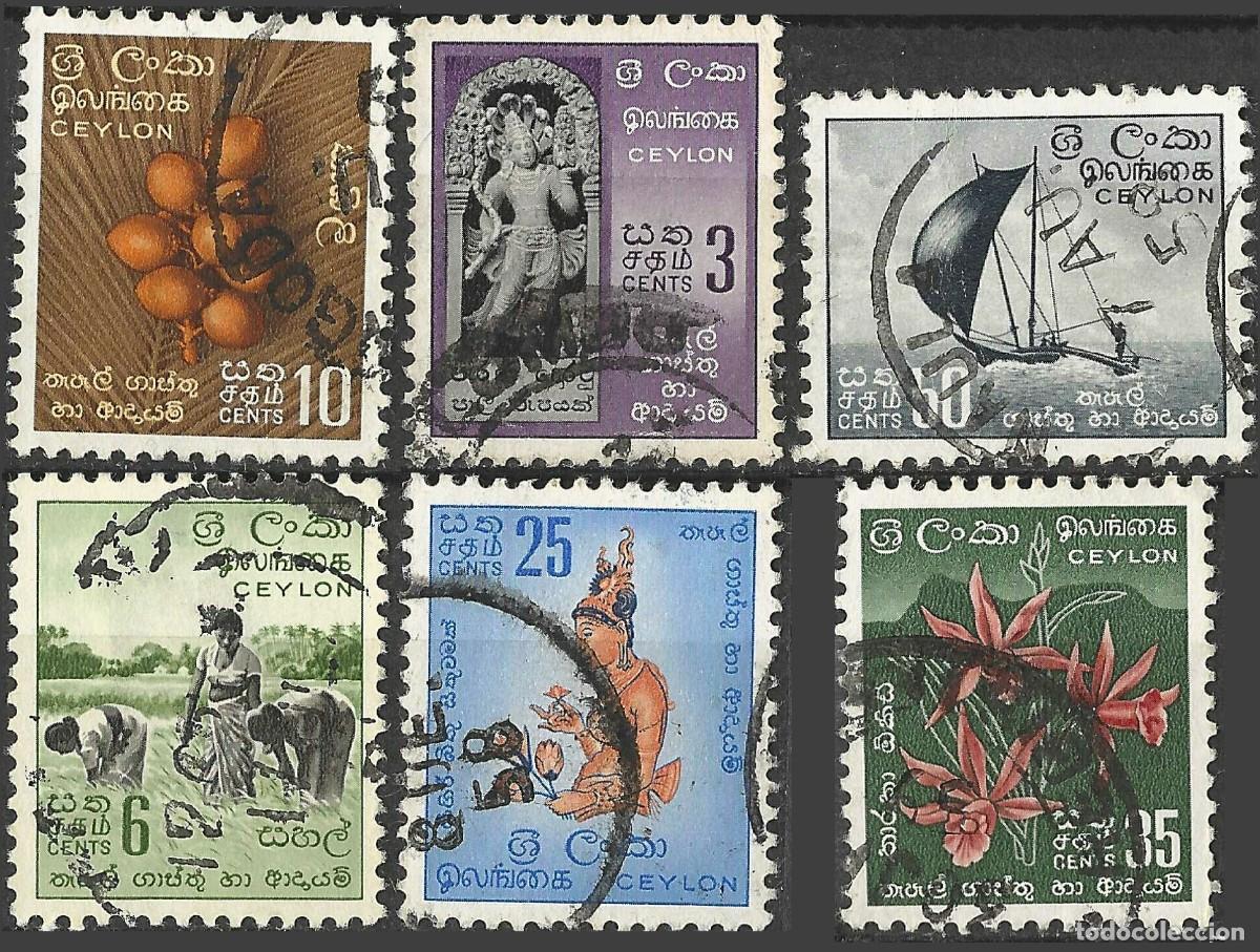 Sellos: CEYLON/1958-9/USED/SC#347-52/ CULTURA/ FLORES/ ORQUIDIA/ CULTIVO DE ARROZ