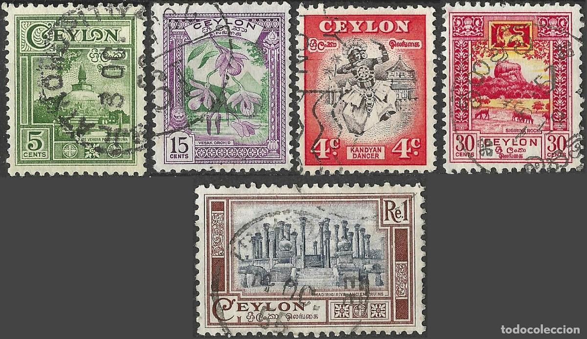 Sellos: CEYLON/1950/USED/SC#307-10, 12/ ARQUITECTURA/TEMPLOS/ BUDAISMO / AIRPLNE / 75c FALTA
