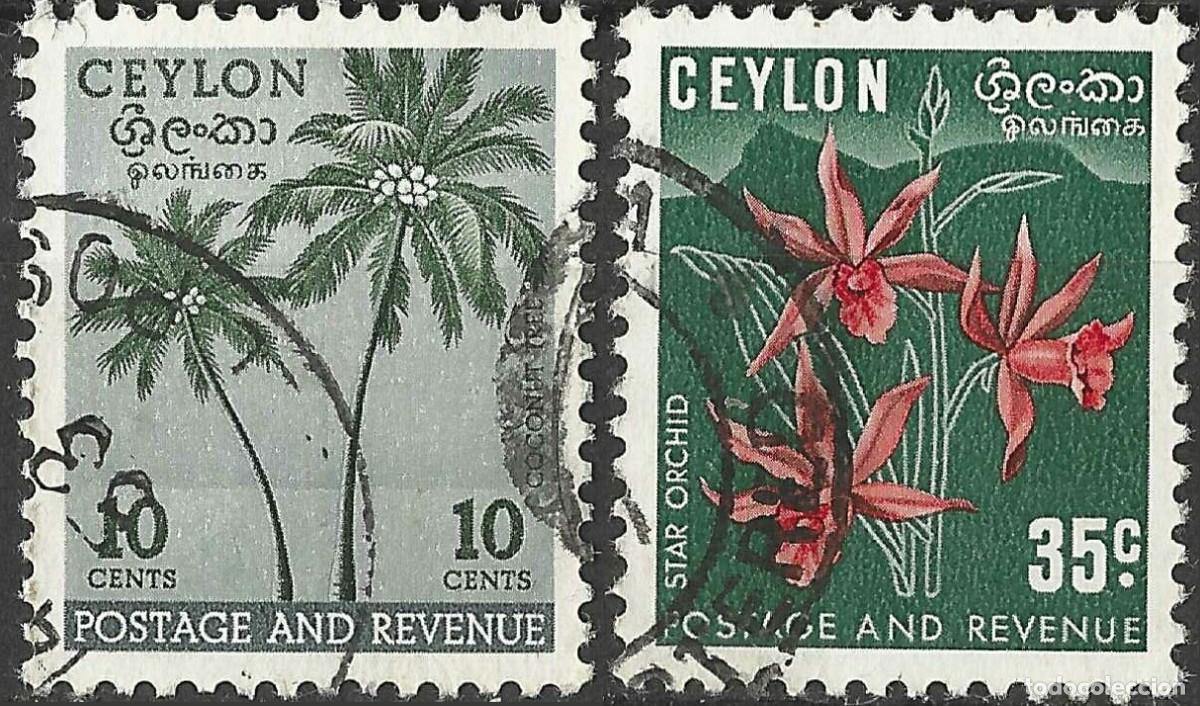 Sellos: CEYLON/1951-2/USED/SC#313, 314a/ PLAMERA DE COCOS/ ORQUIDEA ESTRELLA/ FULL SET