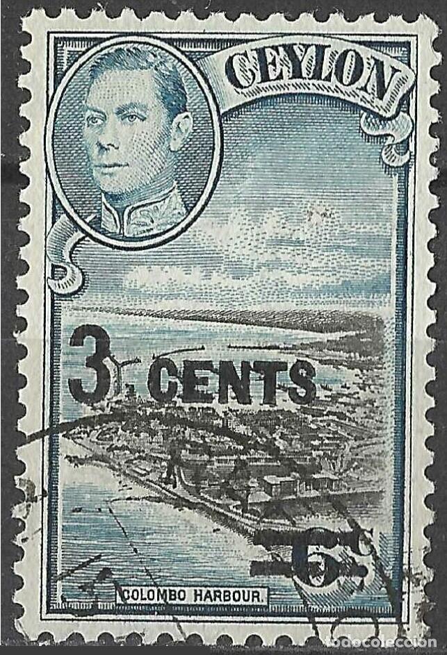 Sellos: CEYLON/1941/USED/SC#291/ REY JORGE VI / KGVI / PUERTO DE COLOMBO / 3c SOBRE 6C