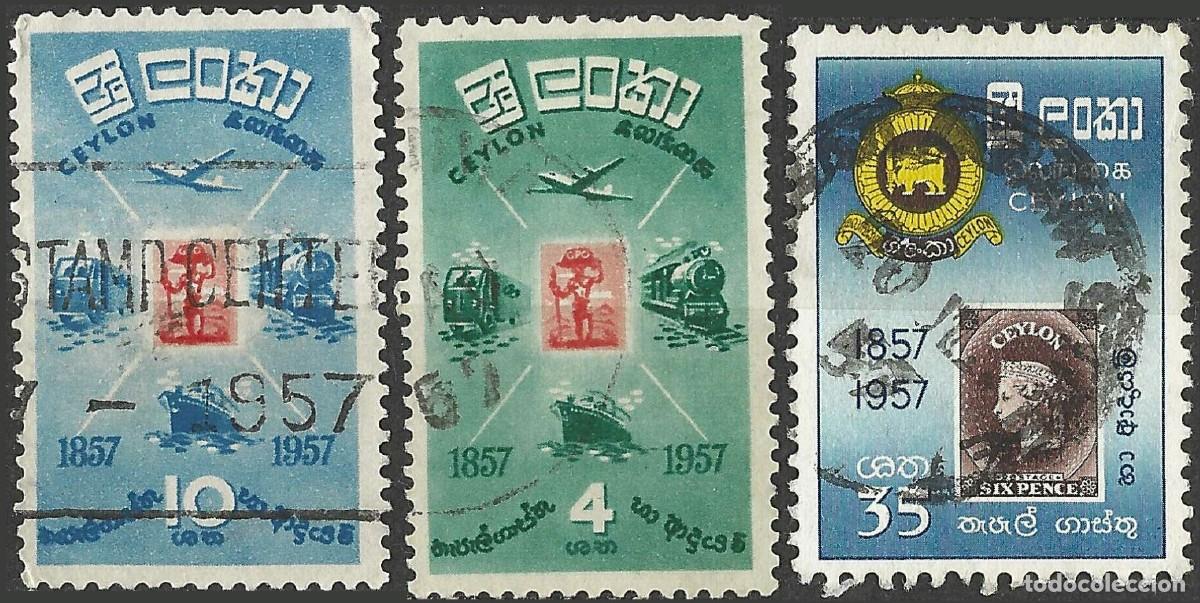 Sellos: CEYLON/1957/USED/SC#334-6/ 1er SELLO POSTAL DE CEYLON/ 85c FALTA
