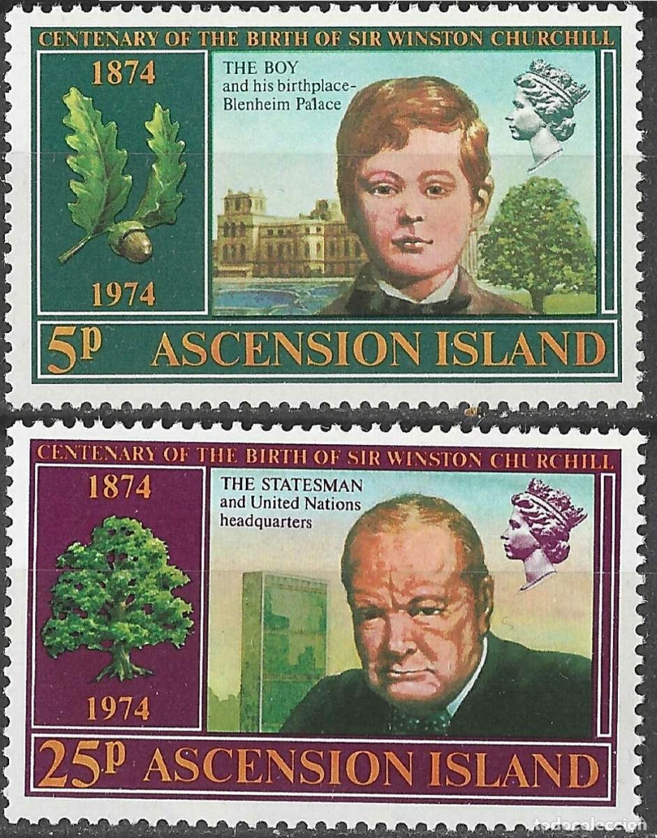 Sellos: ASCENSION/1974/MH/SC#181-2/SIR WINSTON CHURCHILL/ QEII