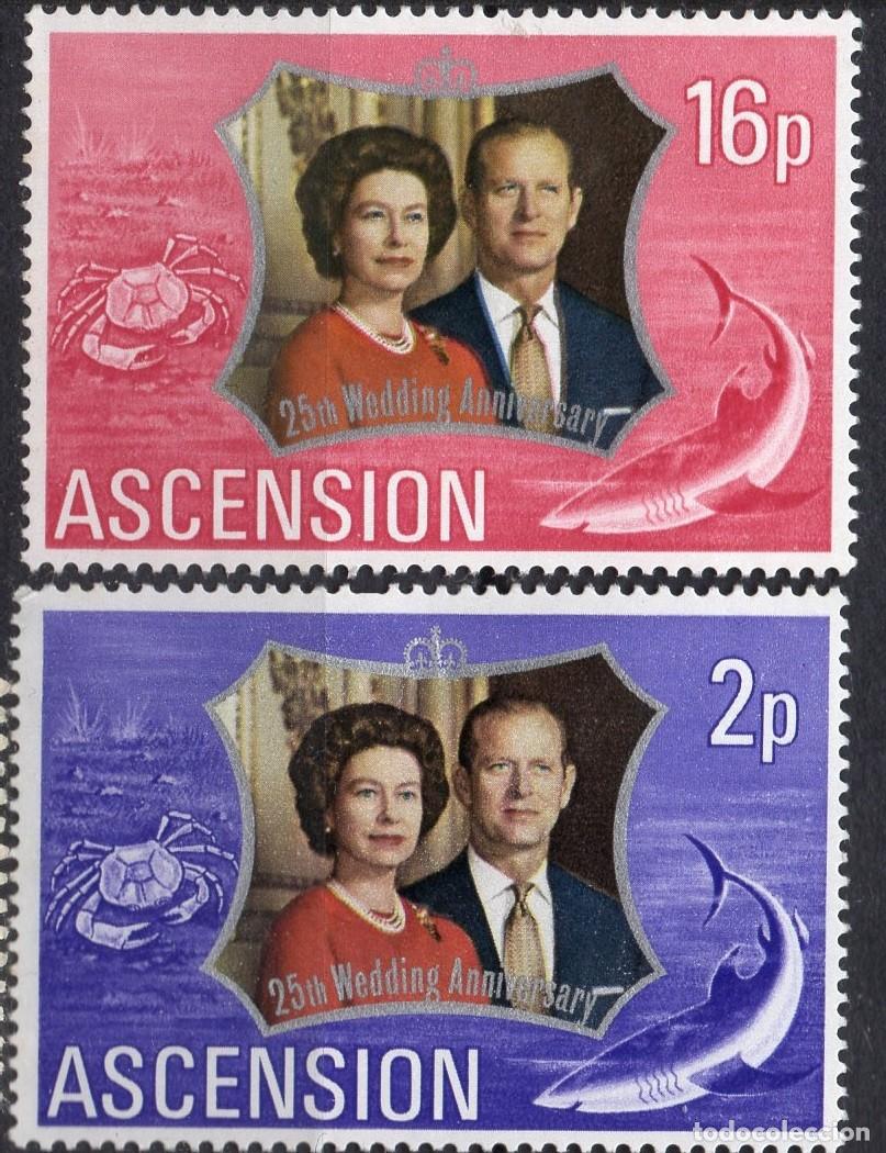 Sellos: ASCENSION/1972/MNH/SC#164-5/ REINA ELIZABETH II & PRINCIPE FELIPE BODAS DE PLATA/ FULL SET