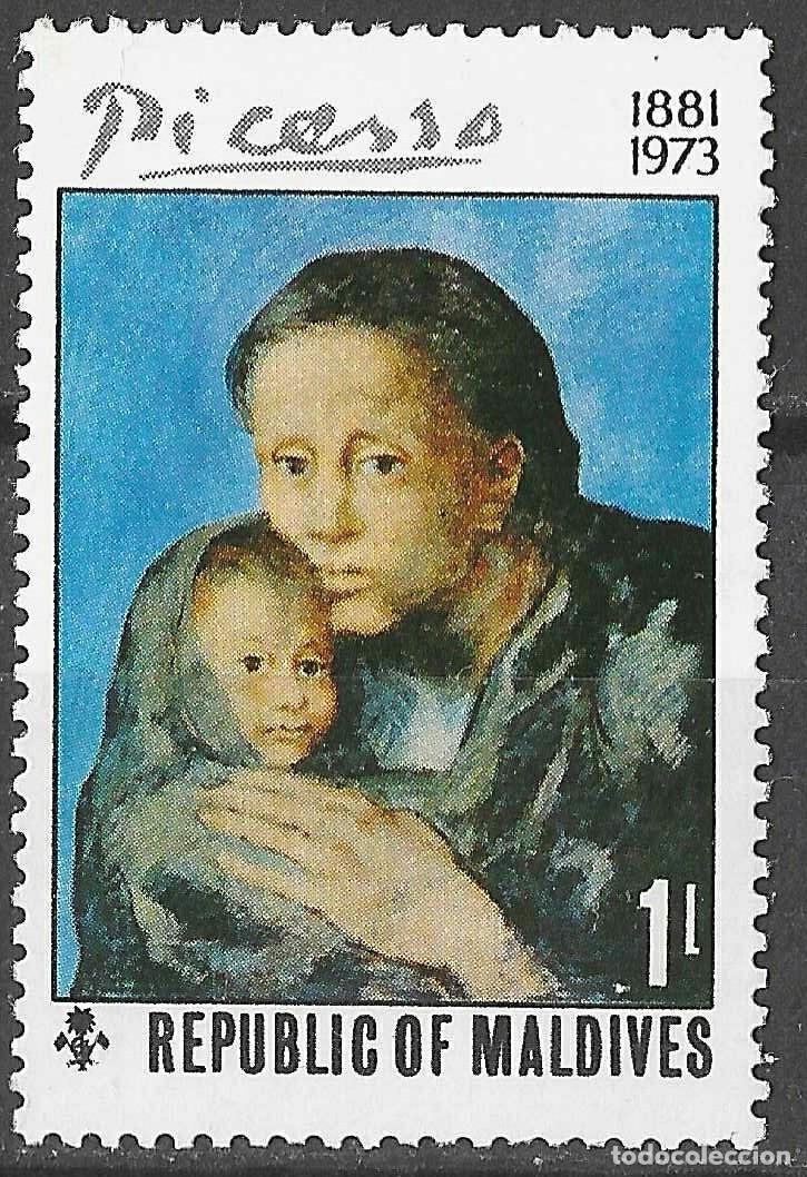 Sellos: MALDIVE ISLANDS/1973/MH/SC#489/ PABLO PICASSO, / 1l &rdquo;MOTHERHOOD&rdquo;