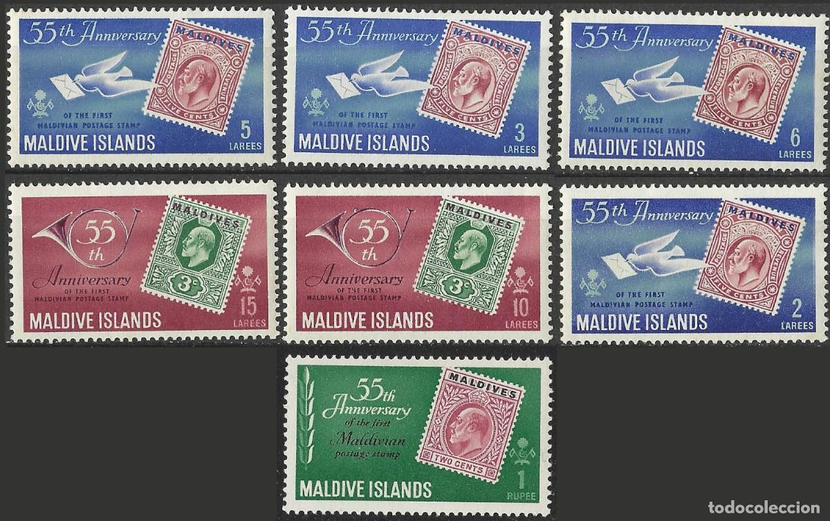 Sellos: MALDIVE ISLANDS/1961/MH/SC#77-82, 86/55&ordm;. ANIV. DEL 1er SELLO POSTAL DE MALDIVE