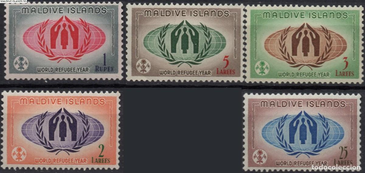 Sellos: MALDIVE ISLANDS/1960/MH/SC#50-2, 55, 57/ EMBLEM REFUGIADO MUNDIAL