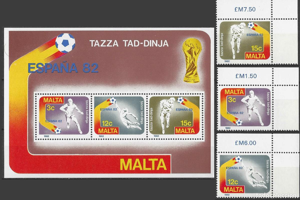 Sellos: MALTA/1982/MNH/SC#616-8, 616-8a/ COPA MUNDIAL DE FUTBOL, ESPA&Ntilde;A 82/ FULL SET