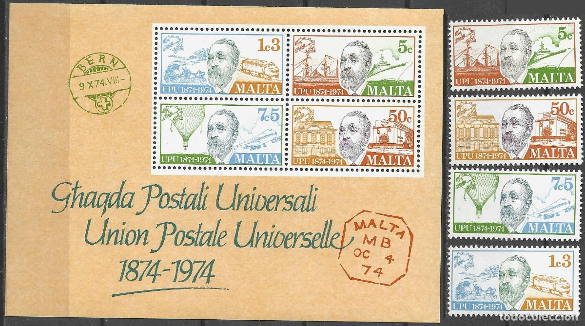 Sellos: MALTA/1974/MNH/SC#484-7, 484-7a/ UNION POSTAL UNIVERSAL / CENTENARIO UPU / FULL SET
