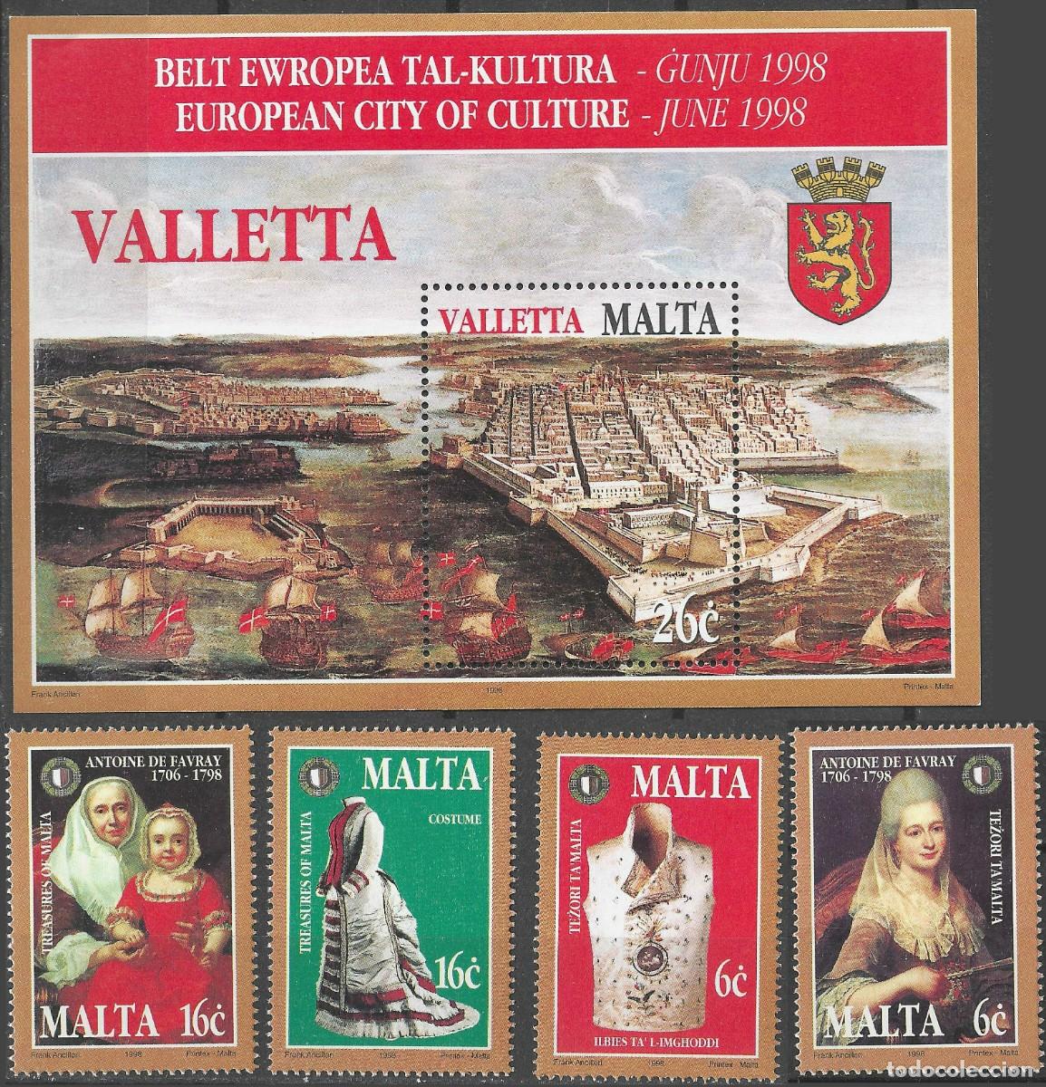 Sellos: MALTA/1996/MNH/SC#935-9/ CULTURA/ PINTURAS POR ANTOINE DE FAVRAY/ DISFRACES/ FULL SET